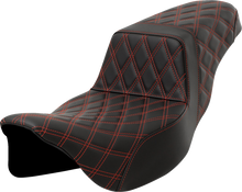 SADDLEMEN Step-Up Seat - Lattice Stitch - Red Stitch - Extended Reach - FLH/FLT '08-'23 808-07E-17504