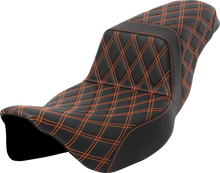 SADDLEMEN Step-Up Seat - Lattice Stitch - Orange Stitch - Extended Reach - FLH/FLT '08-'23 808-07E-17503