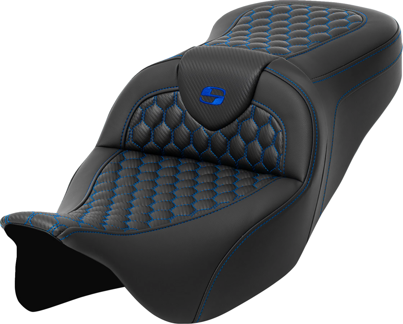 SADDLEMEN RoadSofa™ Seat - Honeycomb - Blue Stitch - without Backrest - FLH/FLT '08-'23 808-07B-18901