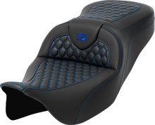 SADDLEMEN RoadSofa™ Seat - Honeycomb - Blue Stitch - without Backrest - FLH/FLT '08-'23 808-07B-18901