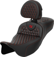 SADDLEMEN RoadSofa™ Seat - Honeycomb - Red Stitch - with Backrest - Extended Reach - FLH/FLT '08-'24 808-07B-190B4