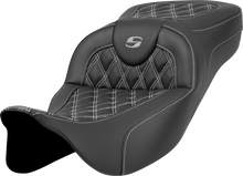 SADDLEMEN Extended Reach Roadsofa™ Seat - Lattice Stitch - Silver Stitch - without Backrest - FL '08-'24 808-07B-18405