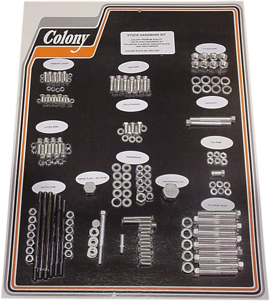 COLONY Hardware Kit - Stock/Motor - Cadmium Plated - '58-'65 Duo Glide/Electra Glide 8303 CAD