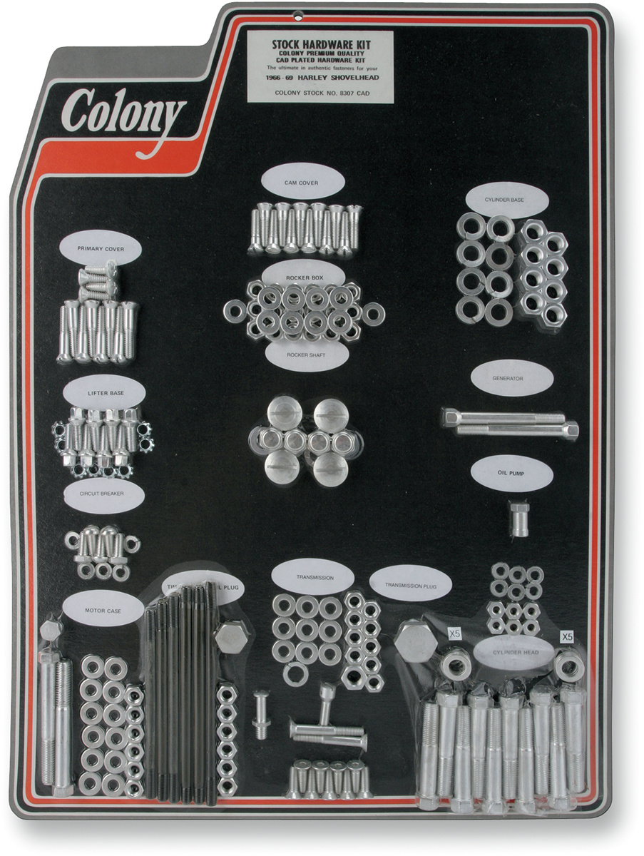COLONY Hardware Kit - Stock/Motor - Cadmium Plated - '66-'69 Electra Glide 8307 CAD