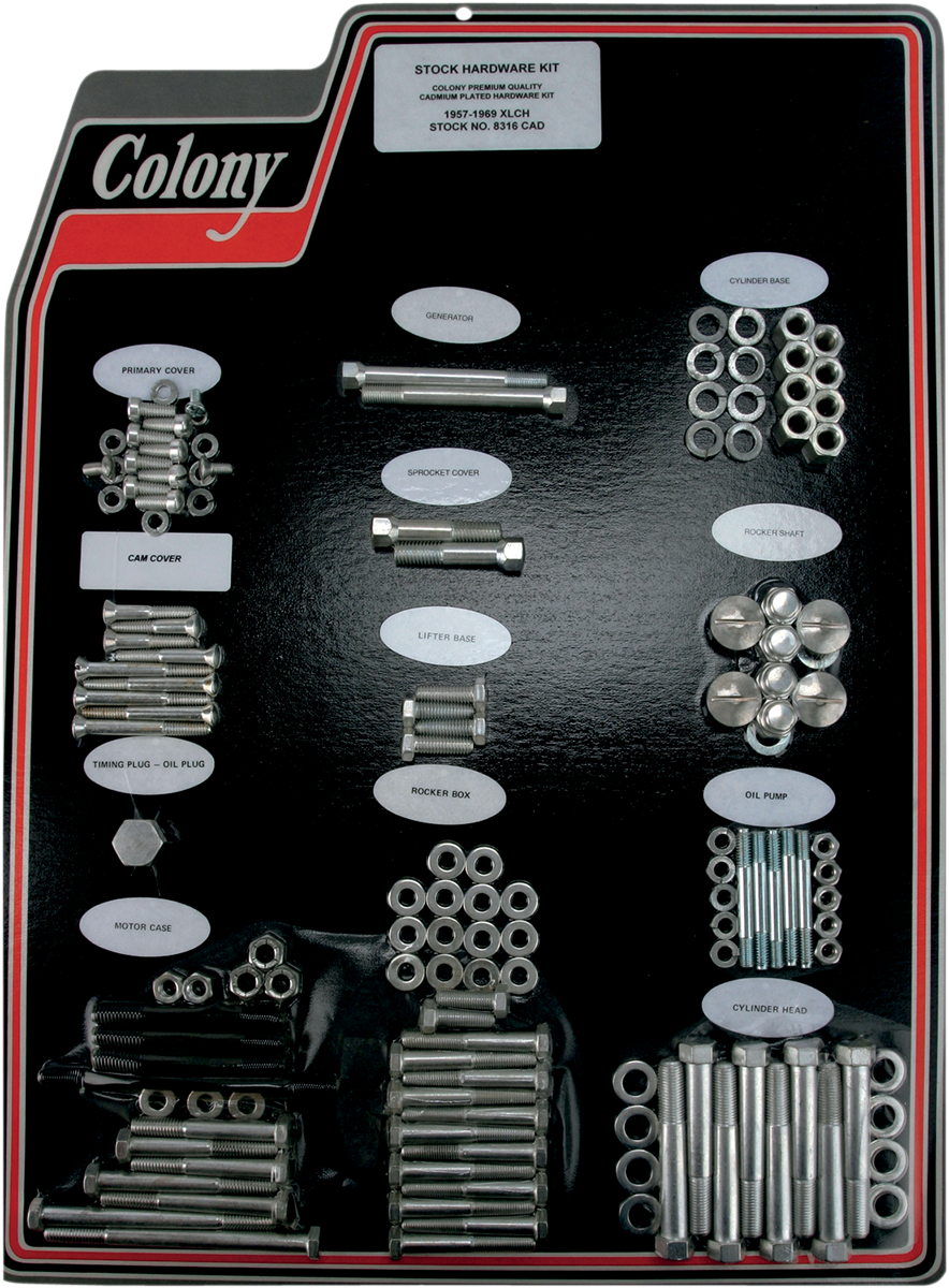 COLONY Hardware Kit - Stock/Motor - Cadmium Plated - '58-'66 Sportster 8316 CAD