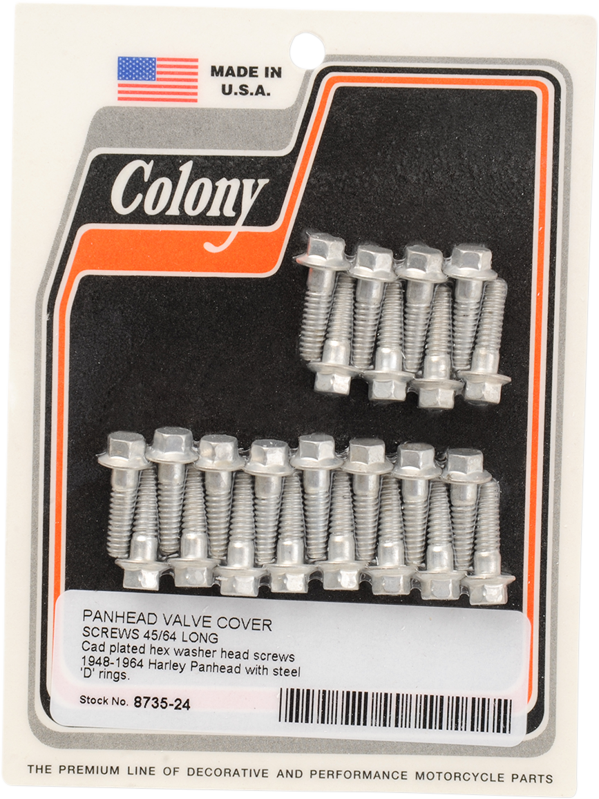 COLONY Screw Kit - Valve Cover/Hex - with Steel D Rings - Cadmium 8735-24