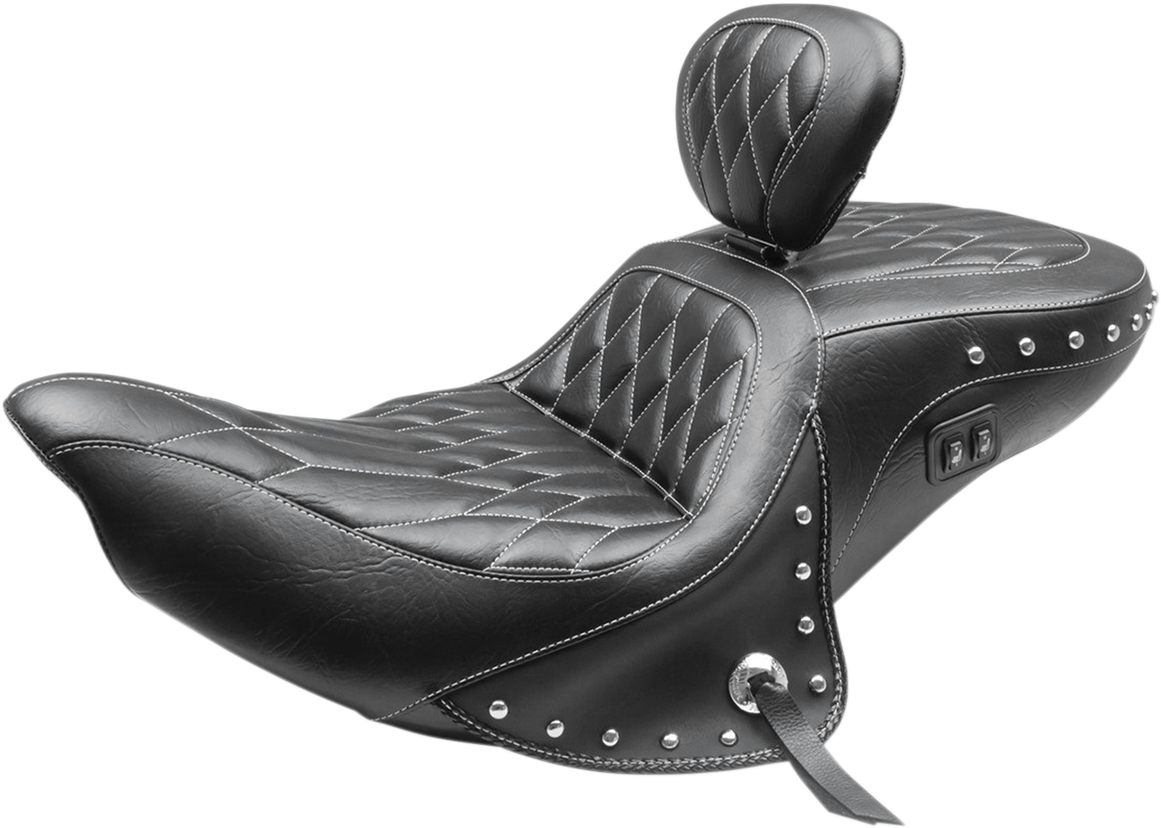 MUSTANG Heated Seat - with Backrest - Diamond - Chief/Chieftan/Roadmaster/Dark Horse '14-'24 79664WT