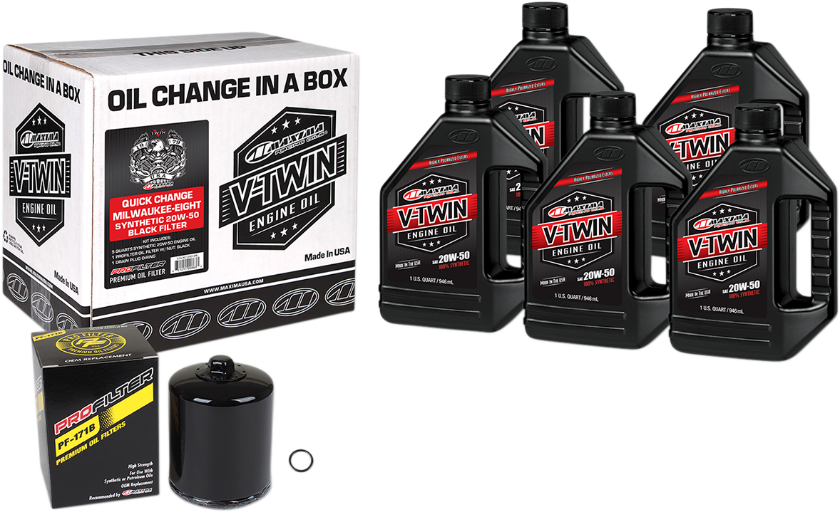 MAXIMA RACING OIL Quick Change M8 Synthetic 20W-50 Oil Change Kit - Black Filter 90-129015PB