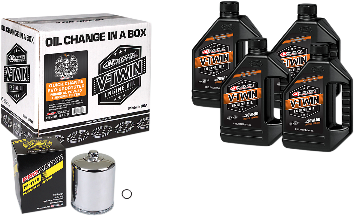 MAXIMA RACING OIL Evo/Sportster Quick Oil Change Kit - Chrome Filter 90-069014PC