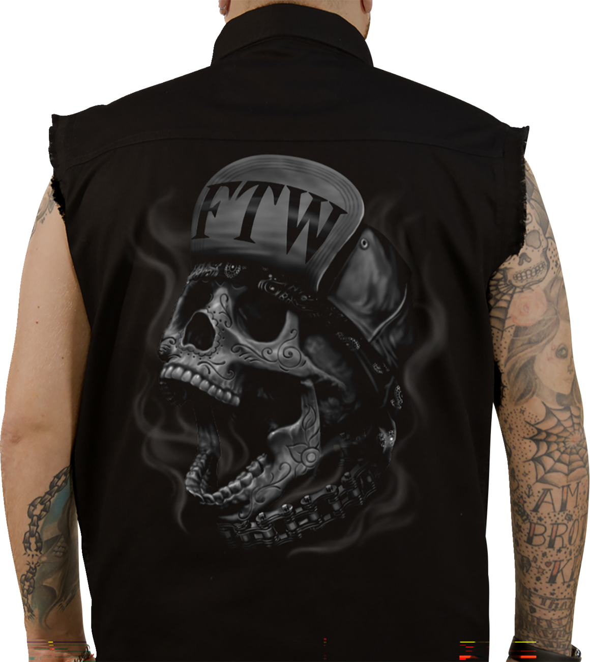 LETHAL THREAT FTW Skull Printed Sleeveless Button Down Shirt - Black - Medium CO60193M