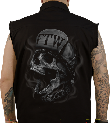 LETHAL THREAT FTW Skull Printed Sleeveless Button Down Shirt - Black - Medium CO60193M