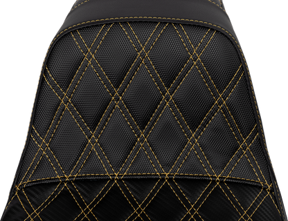 SADDLEMEN Pro Series SDC Performance Seat - Carbon Fiber/Lumbar Gripper - Gold Stitch - Dyna '06-'17 SC80604GOL