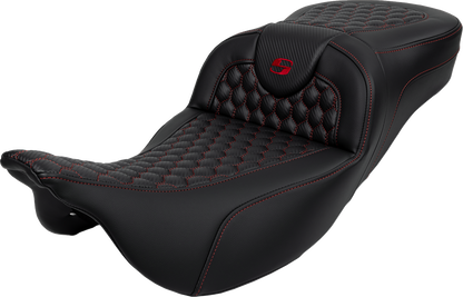 SADDLEMEN RoadSofa™ Seat - Honeycomb - Red Stitch - Extended Reach - without Backrest - FLH/FLT '08-'24 808-07B-19004
