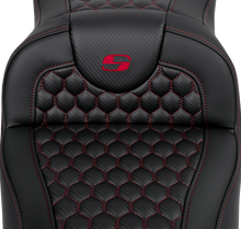 SADDLEMEN RoadSofa™ Seat - Honeycomb - Red Stitch - Extended Reach - without Backrest - FLH/FLT '08-'24 808-07B-19004