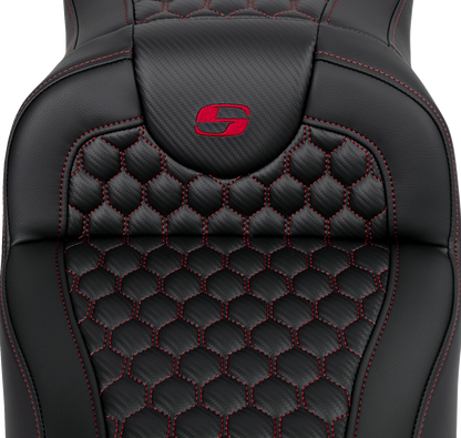 SADDLEMEN RoadSofa™ Seat - Honeycomb - Red Stitch - Extended Reach - without Backrest - FLH/FLT '08-'24 808-07B-19004