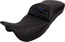 SADDLEMEN RoadSofa™ Seat - Honeycomb - Blue Stitch - Extended Reach - without Backrest - FLH/FLT '08-'24 808-07B-19001