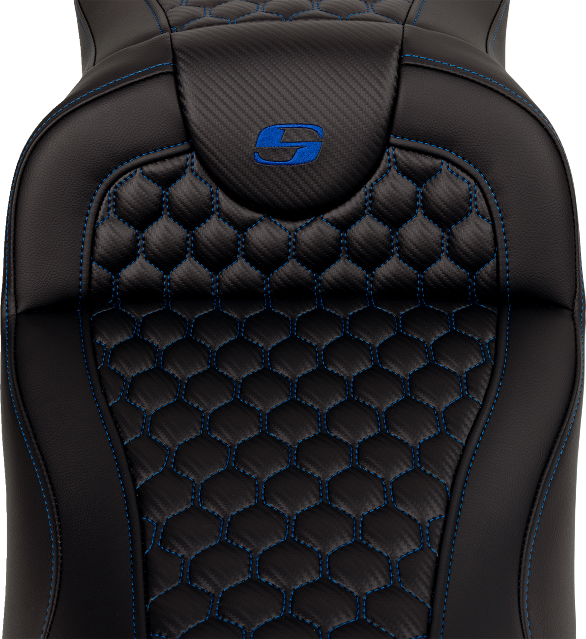 SADDLEMEN RoadSofa™ Seat - Honeycomb - Blue Stitch - Extended Reach - without Backrest - FLH/FLT '08-'24 808-07B-19001