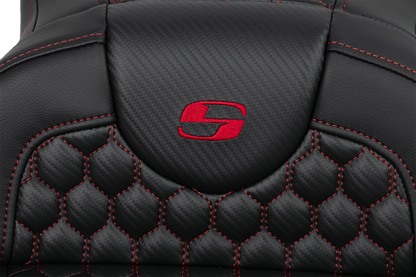 SADDLEMEN RoadSofa™ Seat - Honeycomb - Red Stitch - Extended Reach - without Backrest - FLH/FLT '08-'24 808-07B-19004