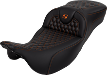 SADDLEMEN RoadSofa™ Seat - Honeycomb - Orange Stitch - Extended Reach - without Backrest - FLH/FLT '08-'24 808-07B-19003