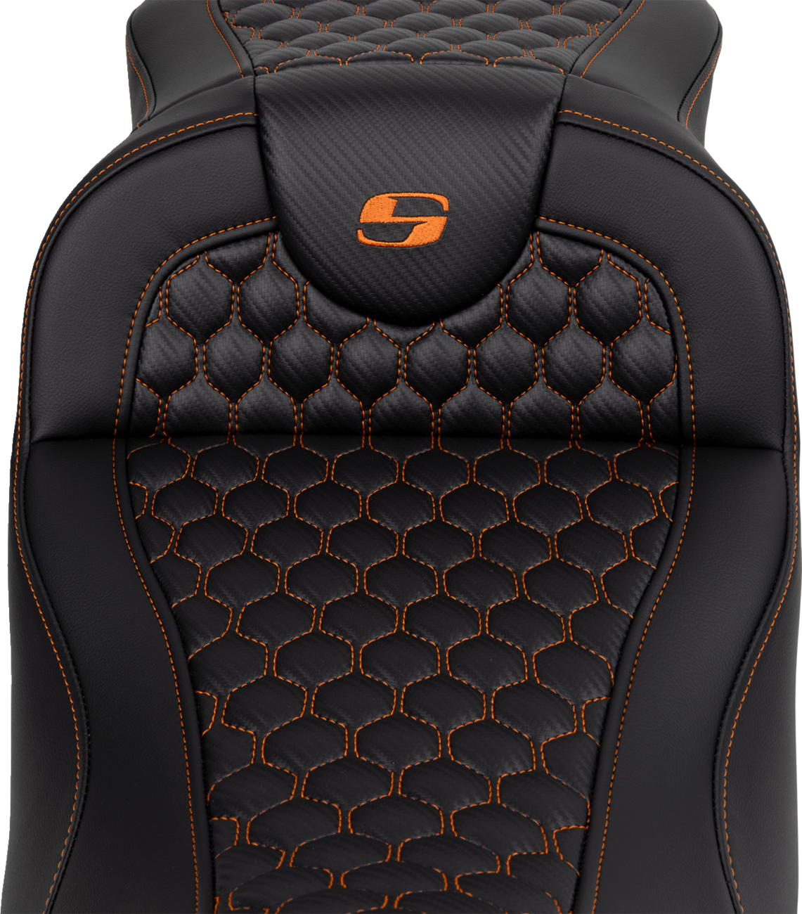 SADDLEMEN RoadSofa™ Seat - Honeycomb - Orange Stitch - Extended Reach - without Backrest - FLH/FLT '08-'24 808-07B-19003