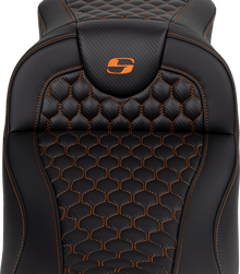 SADDLEMEN RoadSofa™ Seat - Honeycomb - Orange Stitch - Extended Reach - without Backrest - FLH/FLT '08-'24 808-07B-19003