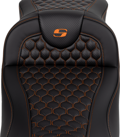 SADDLEMEN RoadSofa™ Seat - Honeycomb - Orange Stitch - Extended Reach - without Backrest - FLH/FLT '08-'24 808-07B-19003