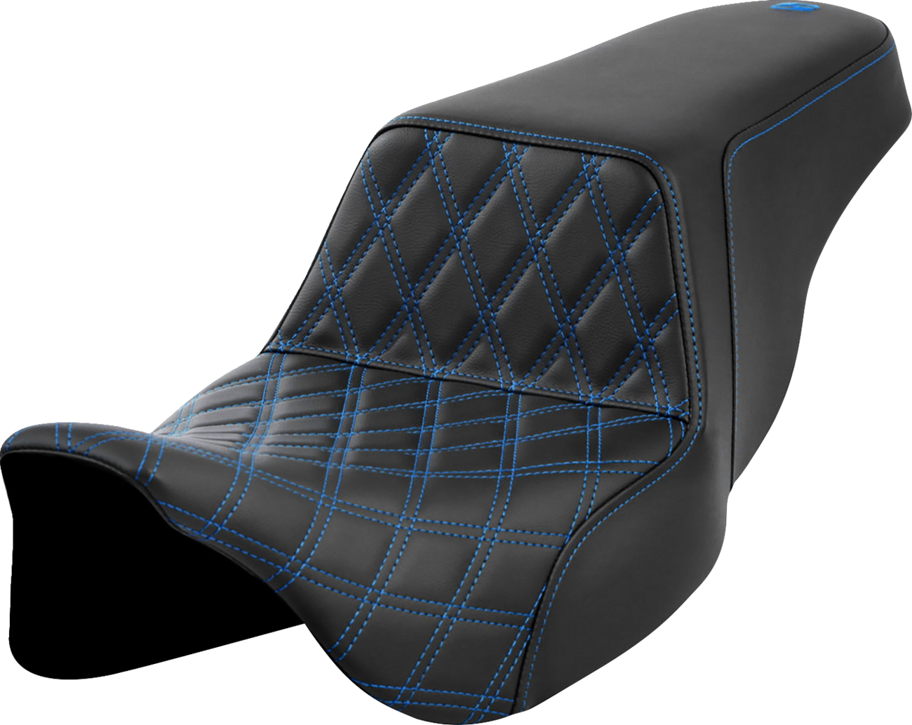 SADDLEMEN Step-Up Seat - Front Lattice Stitch - Blue Stitch - FLH/FLT '08-'23 808-07B-17201