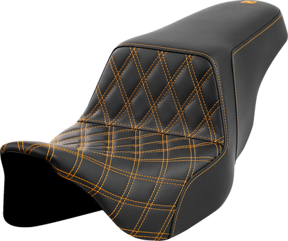 SADDLEMEN Step-Up Seat - Front Lattice Stitch - Gold Stitch - FLH/FLT '08-'23 808-07B-17207