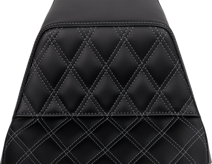 SADDLEMEN Step-Up Seat - Front Lattice Stitch - Dark Gray Stitch - FLH/FLT '08-'23 808-07B-17202