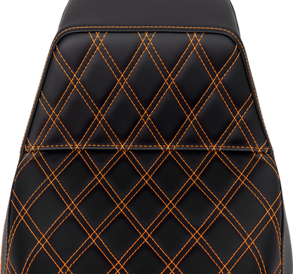SADDLEMEN Step-Up Seat - Front Lattice Stitch - Orange Stitch - FLH/FLT '08-'23 808-07B-17203
