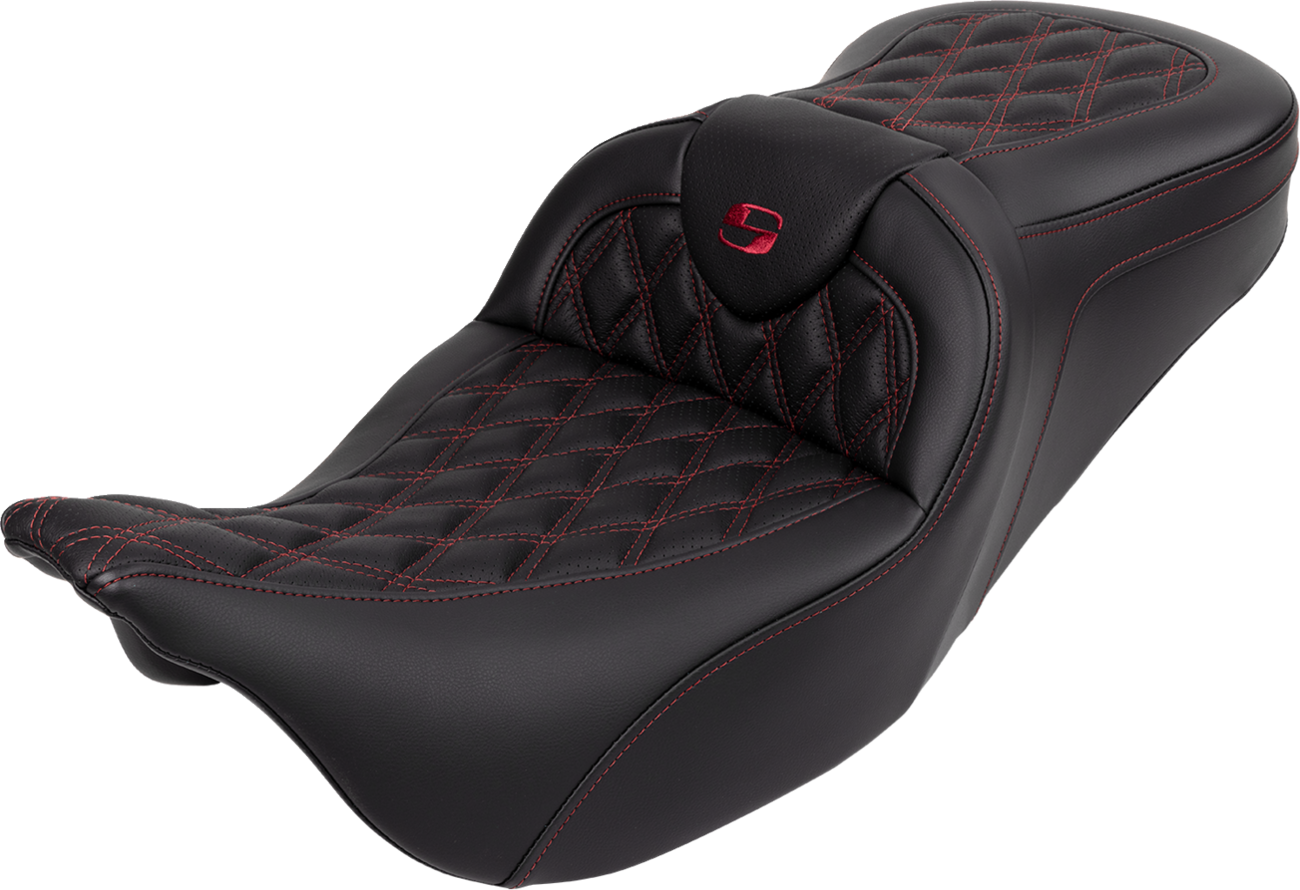SADDLEMEN Roadsofa™ Seat - with Backrest - Wine Berry Stitch - FL '08-'23 808-07B-182B8