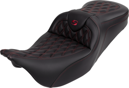 SADDLEMEN Roadsofa™ Seat - with Backrest - Wine Berry Stitch - FL '08-'23 808-07B-182B8