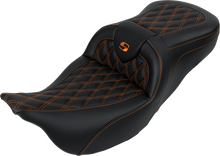 SADDLEMEN Roadsofa™ Seat - with Backrest - Orange Stitch - FL '08-'23 808-07B-182B3