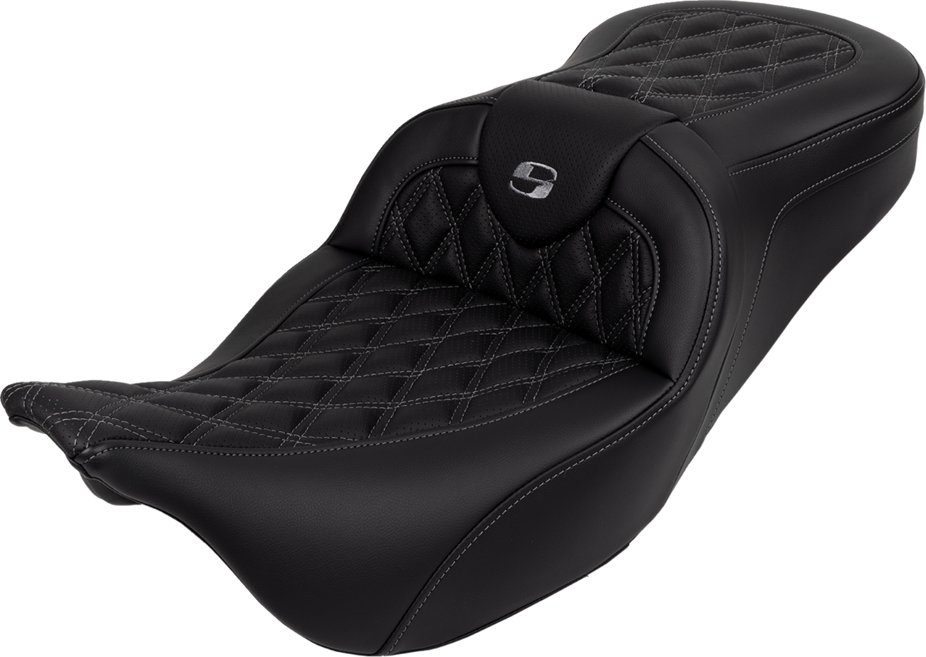 SADDLEMEN Roadsofa™ Seat - with Backrest - Dark Gray Stitch - FL '08-'23 808-07B-182B2