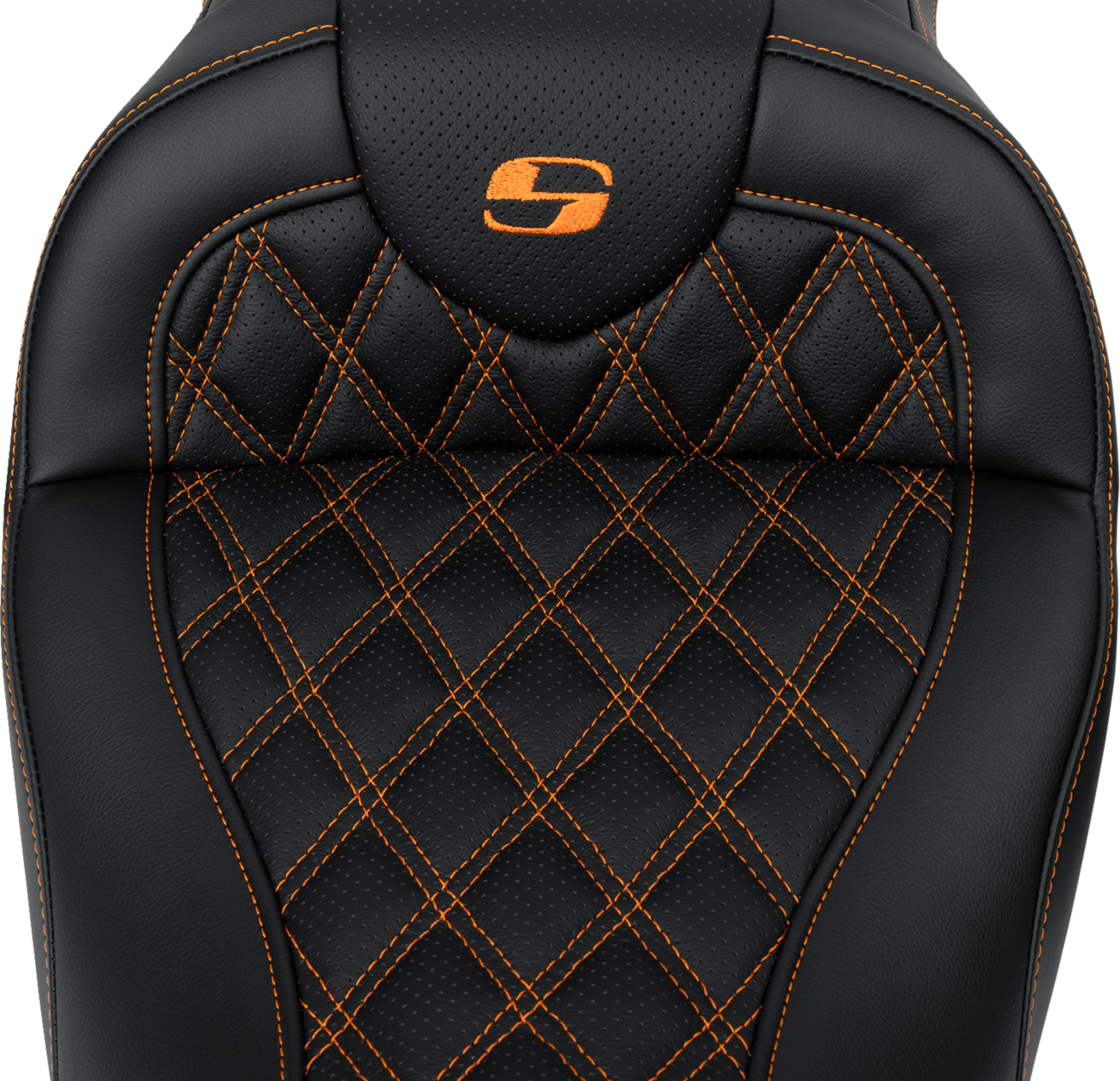 SADDLEMEN Roadsofa™ Seat - with Backrest - Orange Stitch - FL '08-'23 808-07B-182B3