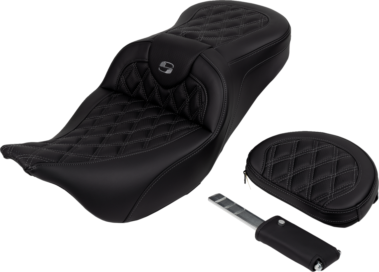 SADDLEMEN Roadsofa™ Seat - with Backrest - Dark Gray Stitch - FL '08-'23 808-07B-182B2