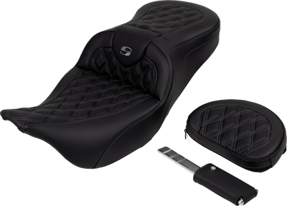 SADDLEMEN Roadsofa™ Seat - with Backrest - Dark Gray Stitch - FL '08-'23 808-07B-182B2