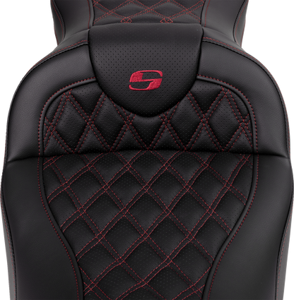 SADDLEMEN Roadsofa™ Seat - with Backrest - Wine Berry Stitch - FL '08-'23 808-07B-182B8