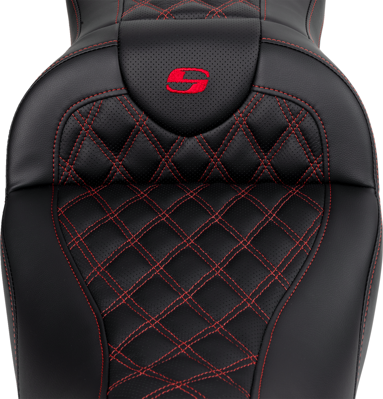 SADDLEMEN Roadsofa™ Seat - with Backrest - Red Stitch - FL '08-'23 808-07B-182B4