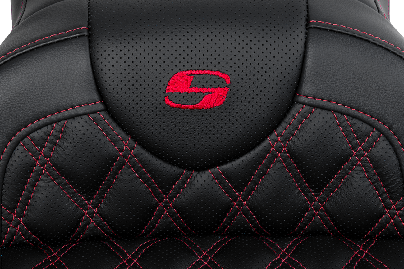 SADDLEMEN Roadsofa™ Seat - with Backrest - Red Stitch - FL '08-'23 808-07B-182B4