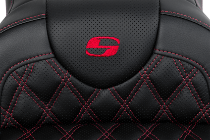 SADDLEMEN Roadsofa™ Seat - with Backrest - Red Stitch - FL '08-'23 808-07B-182B4