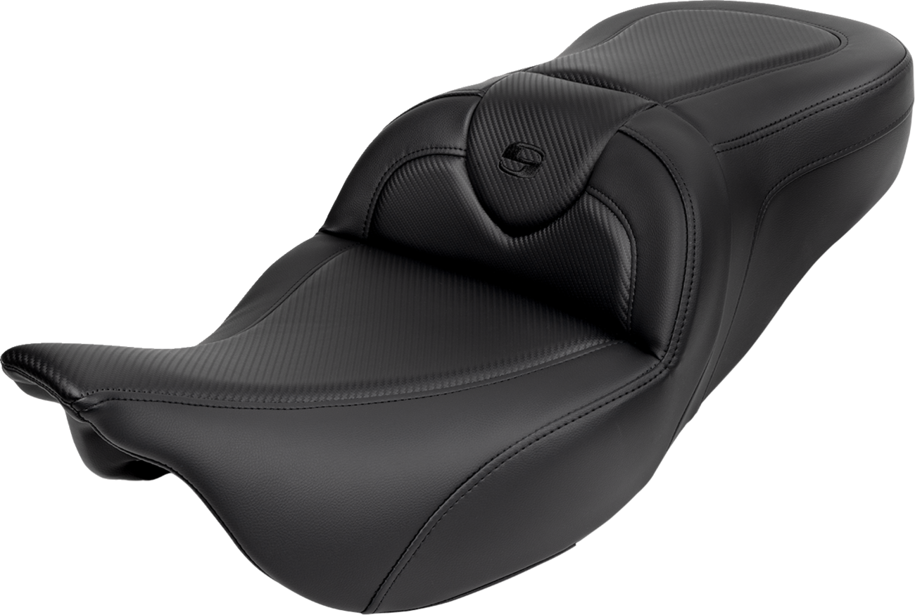 SADDLEMEN Roadsofa™ Seat - with Backrest - Carbon Fiber - Black Stitch - FL '08-'19 808-07B-185B0