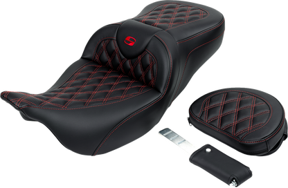 SADDLEMEN Roadsofa™ Seat - with Backrest - Red Stitch - FL '08-'23 808-07B-182B4