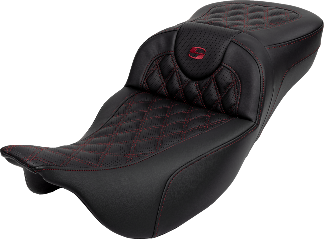 SADDLEMEN Roadsofa™ Extended Reach Seat - Lattice Stitch - Wine Berry Stitch - with Backrest - FL '08-'24 808-07B-184B8