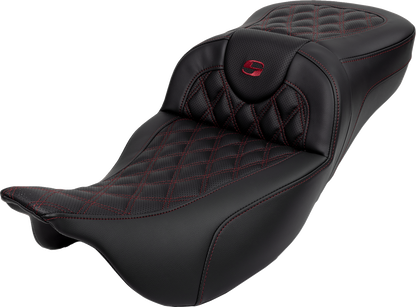 SADDLEMEN Roadsofa™ Extended Reach Seat - Lattice Stitch - Wine Berry Stitch - with Backrest - FL '08-'24 808-07B-184B8