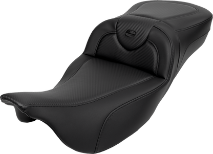 SADDLEMEN Roadsofa™ Extended Reach Seat - Carbon Fiber - Black Stitch - Backrest - FL '08-'24 808-07B-186B0