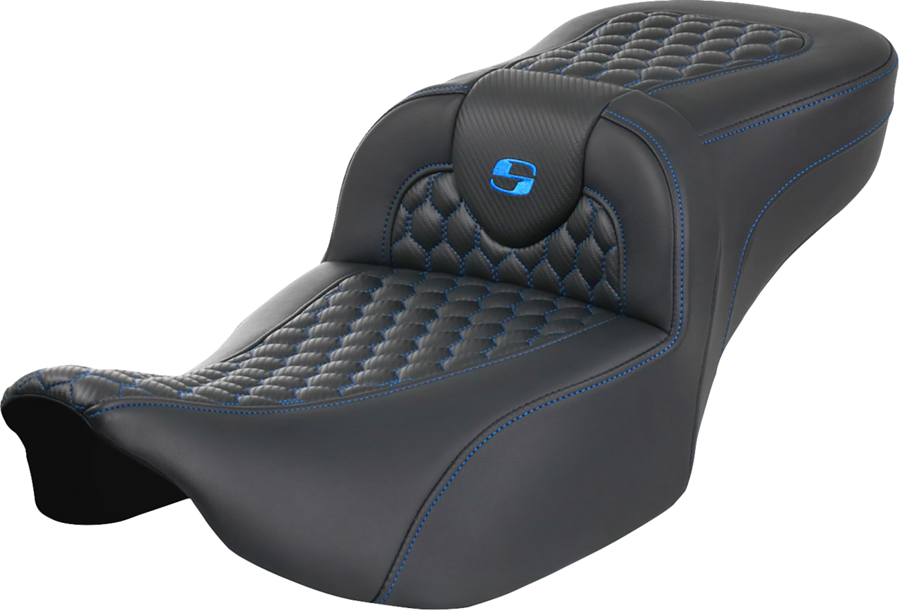 SADDLEMEN Roadsofa™ Extended Reach Seat - without Backrest - Honeycomb - Blue Stitch - FLTR/FLHX '23-'24 823-07-19001