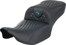 SADDLEMEN Roadsofa™ Extended Reach Seat - without Backrest - Honeycomb - Blue Stitch - FLTR/FLHX '23-'24 823-07-19001