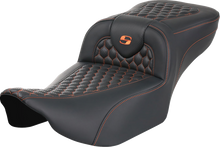 SADDLEMEN Roadsofa™ Extended Reach Seat - without Backrest - Honeycomb - Orange Stitch - FLTR/FLHX '23-'24 823-07-19003