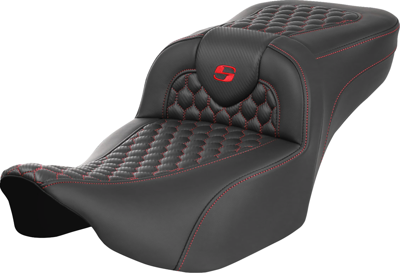 SADDLEMEN Roadsofa™ Extended Reach Seat - without Backrest - Honeycomb - Red Stitch - FLTR/FLHX '23-'24 823-07-19004